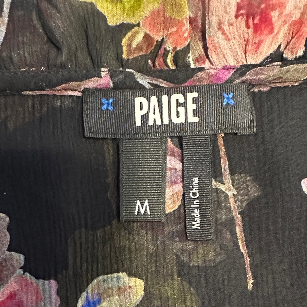 PAIGE Black Floral V-Neck Ruffle Sleeve Blouse - Picture 3 of 5